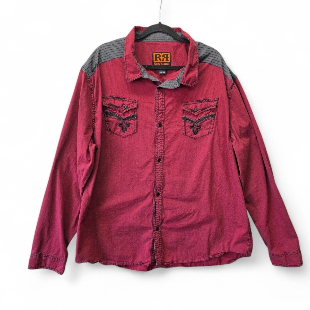 Rock Revival Mens XXXL Burgundy Red Button Down Shirt Long Sleeve Logo